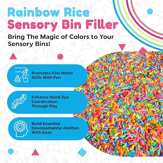 Rainbow Rice Sensory Bin Filler for Sensory Table - Colored Rice for Sensory Play (4 Cups - 2LB)