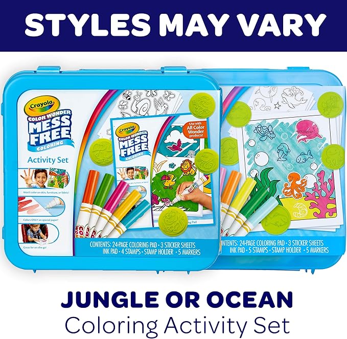Crayola Color Wonder Mess Free Coloring Activity Set (30+ Pcs), Holiday & Christmas Gift for Toddlers, Travel Art Kit with Markers, Stamps, and Stickers, Ages 3+