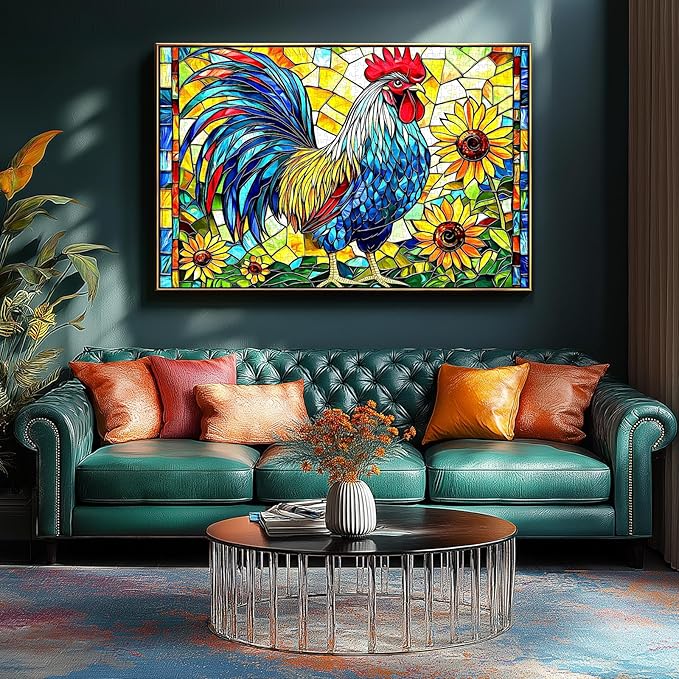 Stained Glass Rooster Puzzles for Adults 1000 Pieces Colorful Rooster Puzzle for Adults Mosaic Jigsaw Puzzles1000 Pieces with Letters on Back Hard Impossible Difficult Challenging Family Puzzle