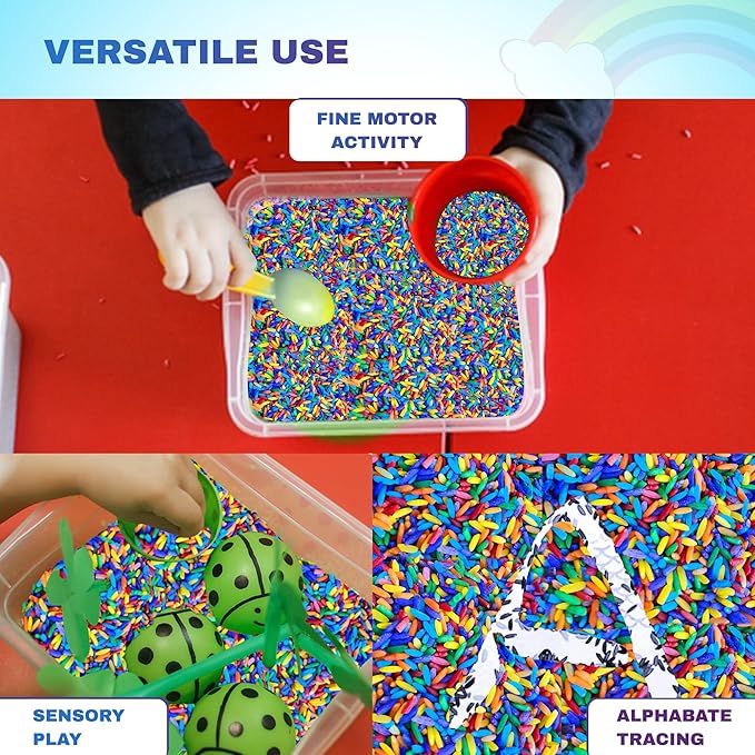 Colored Rice in Vibrant Colors, Sensory Bin Filler, Rainbow Rice for Art & Craft, Creative Learning & Color Perception, Non-Toxic, Safe for Kids & Pets, Made in The USA (2lbs) (Mix-3)