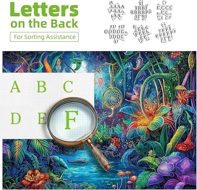 Fantasy Garden 1000 Piece Puzzle for Adults Beautiful Enchanted Forest Night Scene Colorful Jigsaw Puzzles with Letters on Back Hard Impossible Difficult Challenging Family Puzzle(27.5"X19.6")