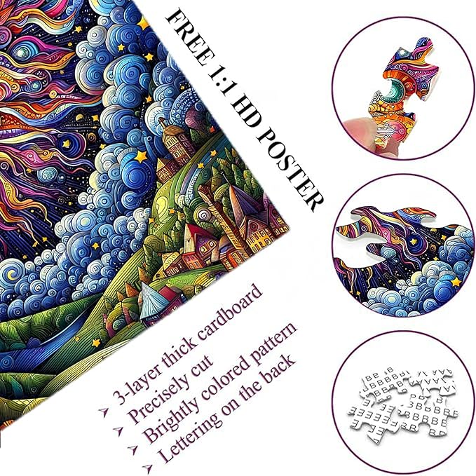 1000-piece The Dreamy Colors of The Sun and The Town Adult Wooden Puzzle, Intellectual Challenge, Stress-Relieving Puzzle, Relaxing Family Activity, Decoration, Size: 29.5 x 19.7 in