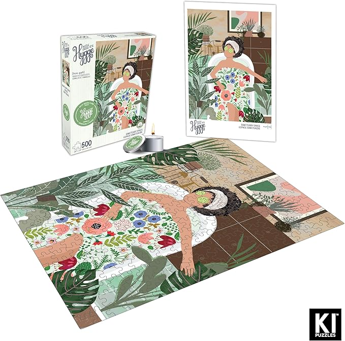 500 Piece Puzzle for Adults Hygge Sanctuary Space Aromatherapy Jigsaw + Scented Candle by Playview Brands