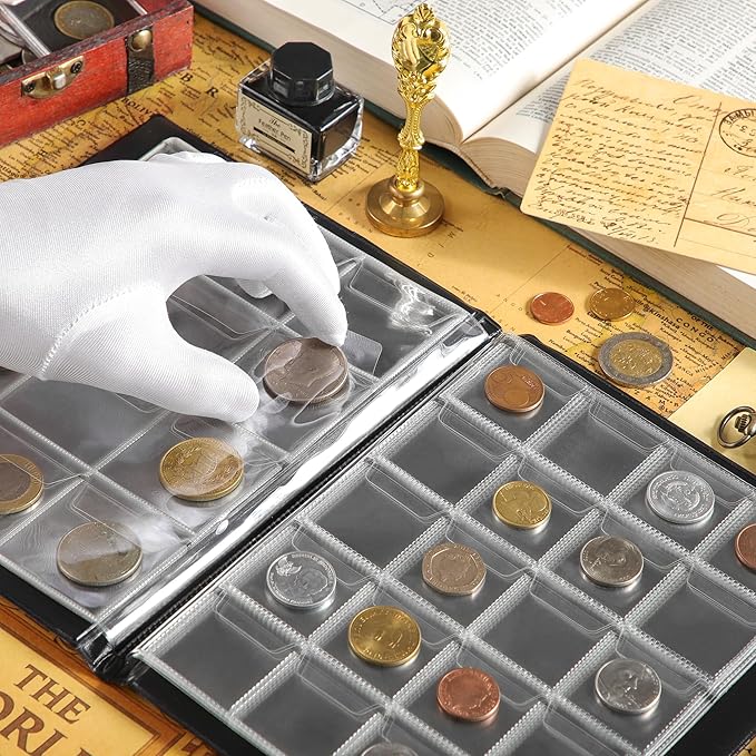 160 Pockets Coin Album - 10 Sheets Mixed Sizes Coin Holder 45x43/33x33 mm Collecting Grid for Pounds Pence Cents (Green) CS48160GR