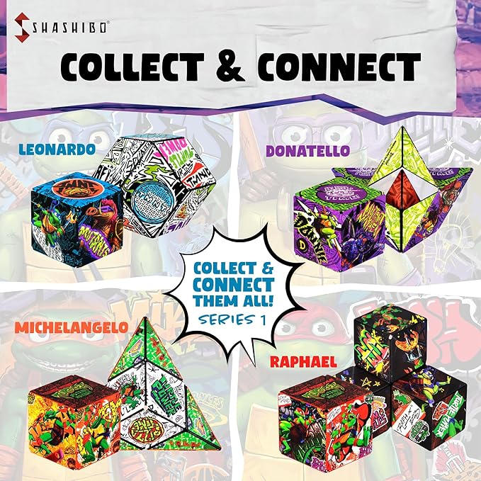 SHASHIBO Teenage Mutant Ninja Turtles Shape Shifting Box - STEM Magnetic Fidget Cube That Transforms Into Over 70 Shapes, Download Fun in Motion Toys Mobile App (Leo)