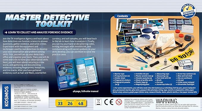 Thames & Kosmos Master Detective Toolkit | Forensic Science Experiment Kit | Fingerprints, Footprints, Tire Tracks | 32-Page, Full-Color Experiment Story Book | Parents' Choice Gold Award Winner