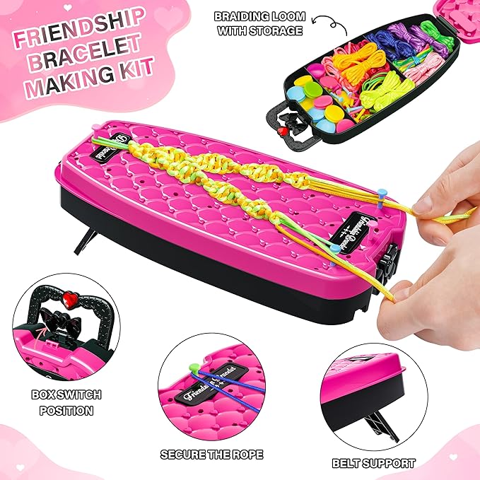 Friendship Bracelet Making Kit for Girls,DIY Arts and Crafts Toys,Jewelry String Maker Kit,The Best Birthday Gifts Ideas for Girls 6 7 8 9 10 11 12+ Years Old（Rose and Black
