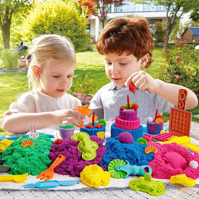 YIDESTARS Sensory Play Kit: Sand Art & Ice Cream Toy - 4lbs Colorful Sand,Molds,Tools,Sandbox w/Lid - Fun Gift for Kids(3-8)
