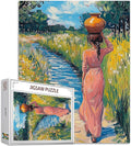 Monet Style 1000 Piece Country Girl Jigsaw Puzzle for Adults and Families,Classic Women with Ceramic Pot Art Puzzle Jigsaw Puzzle 1000 Piece Art Puzzles for Adults