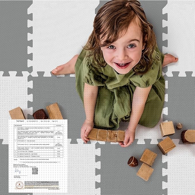 16Pcs Baby Play Mat for Floor, Foam Floor Tiles for Kids with Interlocking, Squares Foam Puzzle Carpet for Playroom, Crawling Rug for Babies 6-12 Months,Toddlers,11.8 * 11.8 * 0.6In Each,Grey White