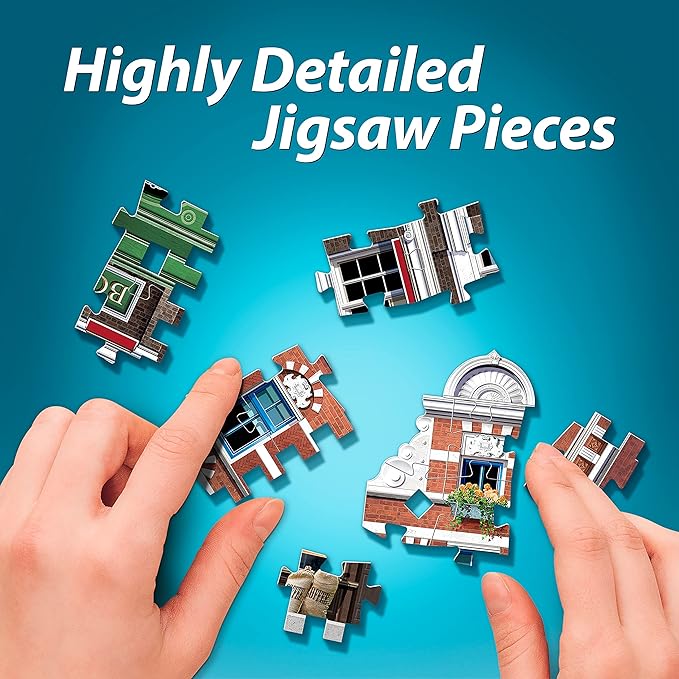 Wrebbit3D Café 3D Puzzle | Urbania Collection | 285 Jigsaw Puzzle Pieces | Charming and Unique Streetscape of a Small Town