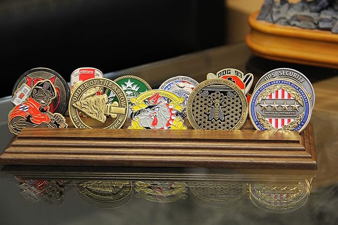 2 Row Challenge Coin Holder - Military Coin Display Stand - Amazing Military Challenge Coin Holder - Holds 10-15 Coins 2 Rows MADE IN THE USA! (SOLID Walnut)