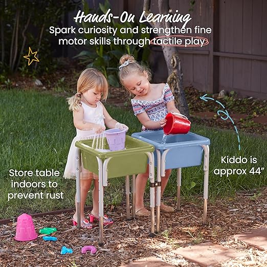 ECR4Kids 2-Station Sand and Water Adjustable Play Table, Sensory Bins, Fern Green/Powder Blue