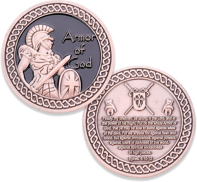 Armor of God Challenge Coin - Antique Copper - Collector's Medallion - Military Coins Designed by US Military Veterans