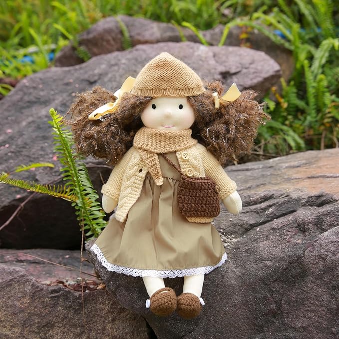 BlissfulPixie Waldorf Doll - Handmade Plush Collectors Doll for Kids Birthday Present, 12" Dotty