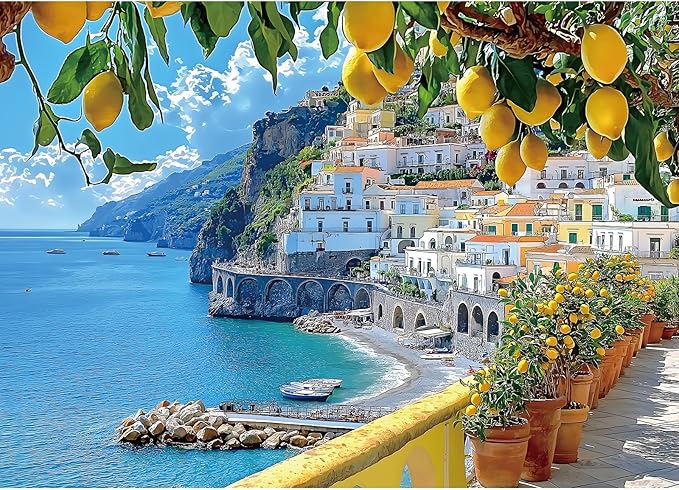 500 Piece Amalfi Coast Puzzle, Premium Jigsaw Puzzle for Adults, Rustic Style, 23 x 15 Inches