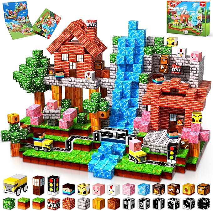 100PCS Magnetic Blocks - Magnetic Blocks for Kids Ages 3 4 5 6 7 8, Stacking Magnets for Kid, Magnetic Building Block for Kids Ages 4-8, Birthday Gifts for 3-10 Year Old Boys Girls, STEM Learning Toy