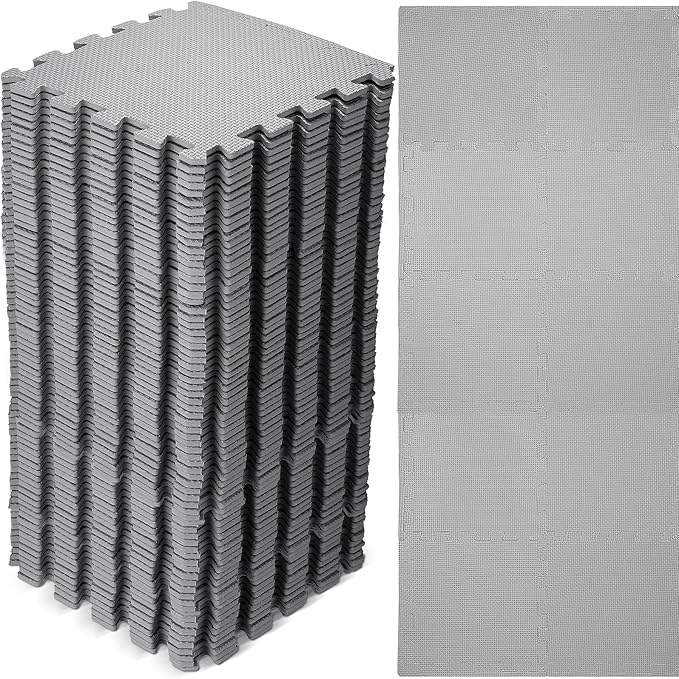 Nuanchu 60 Pcs Kids Foam Puzzle Floor Mat Bulk Solid Color Foam Play Mat with Borders Interlocking Multi Use Floor Rug for Baby Toddler Children Crawling Exercise Playroom 12 inch (Gray)