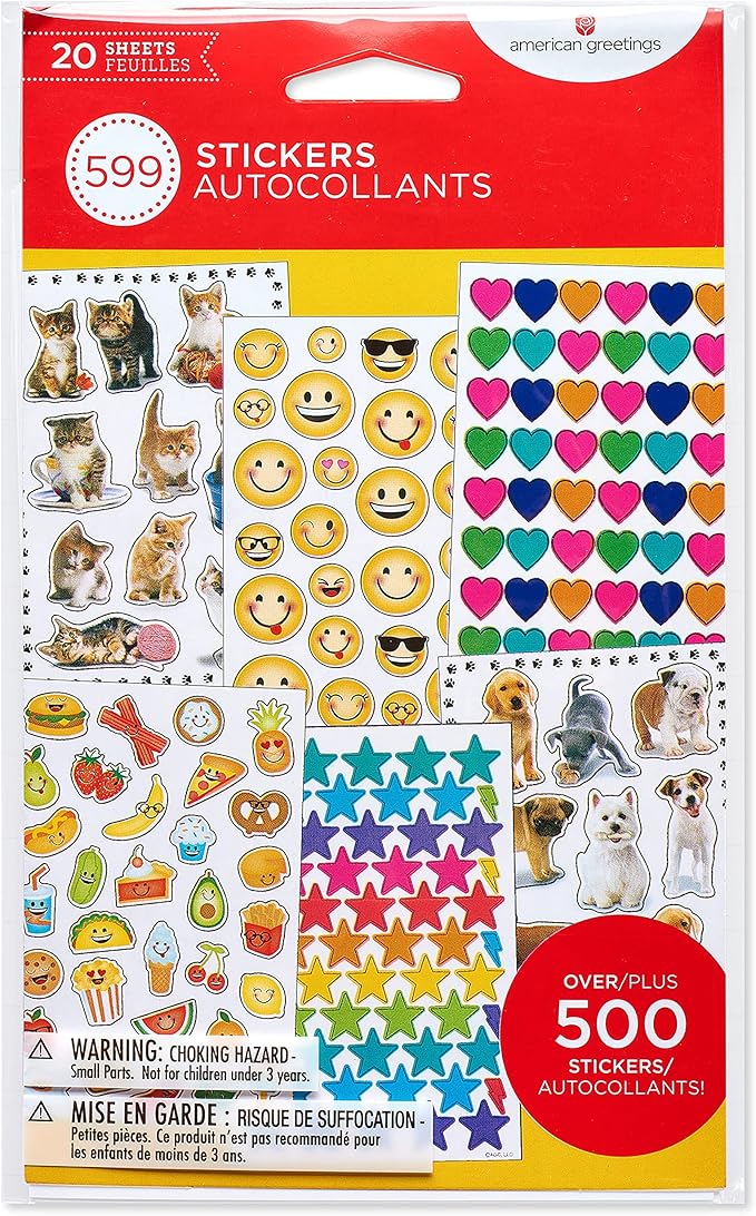 American Greetings Stickers for Kids, Assorted Shapes, Animals and Smiley Faces (599 Stickers)