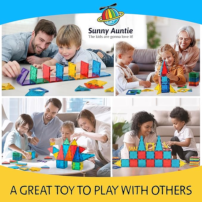 Magnetic Tiles 125 PCS+ Bonus Zippered CASE, Kids Toy for 3 4 5 6 7 8 Year Old Boys & Girls, Magnetic Tiles Building Set, Great Gift for Kids Aged 3-8, XL Set