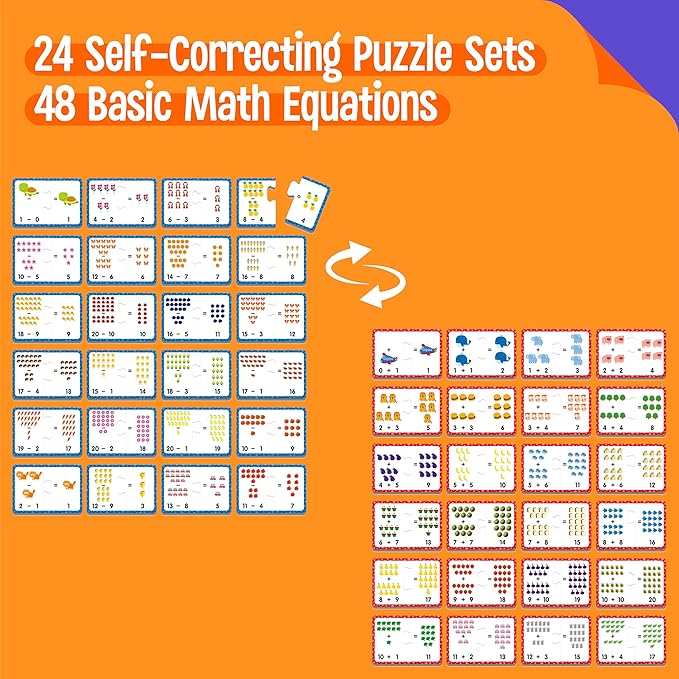 24 Set Addition & Subtraction Puzzles, Self-Correcting Matching Adding and Subtracting Puzzles, Educational Math Games Calculation Activities, Math Learning Toys for Preschool Kids