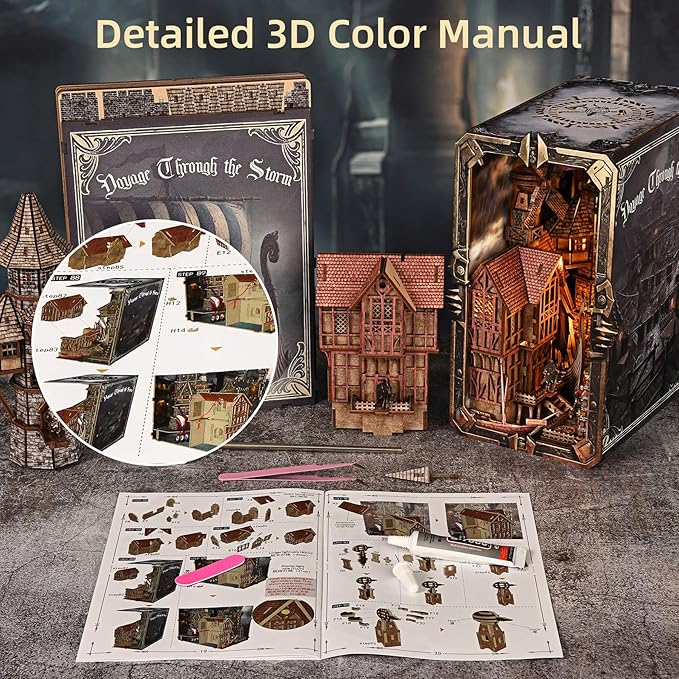 Viking Book Nook Kit - DIY Miniature House Dollhouse Kit for Adults Teens, Booknook Tiny House Bookshelf Insert Decor 3D Wooden Puzzle, Gifts for Family, Friends (Voyage Through The Storm)
