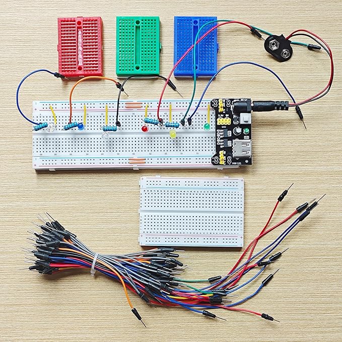 Breadboard Kit with 830-Tie-Point, 400-Tie-Point Boards, 3x170-Tie-Point Mini Boards, 65Pcs Flexible Wires, 9V DC Adapter for Arduino, IoT & STEM