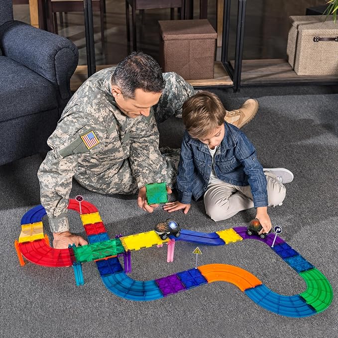 PicassoTiles 2 Piece Swift Highly Detailed Race Track Truck Dinosaur Cars Accessories in Bulk Package Compatible with STEM Magnetic Tile Race Track Building Kits for Kids Boys & Girls Ages 3+ PTE10