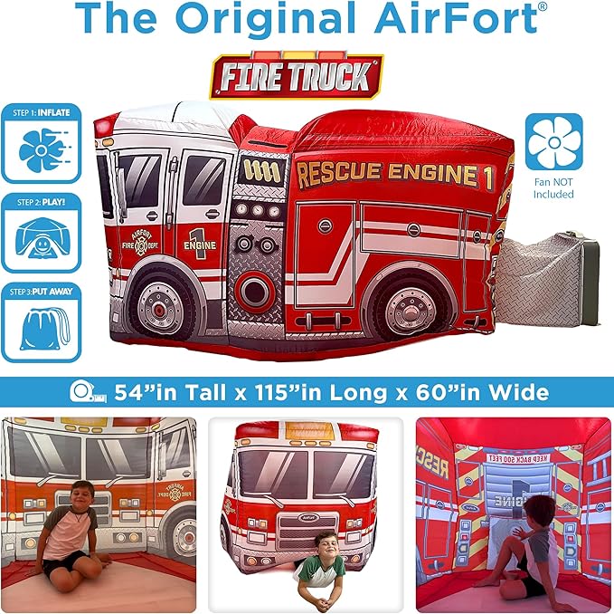The Original Patented AirFort - Build A Fort in 30 Seconds, Inflatable Fort for Kids, Play Tent for 3-14 Years, A Playhouse Where Imagination Runs Wild, Fan not Included (Firetruck)