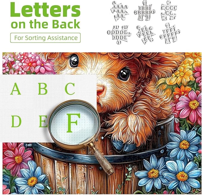 Highland Cow 500 Piece Puzzles for Adults Cute Cow Flower Animal Jigsaw Puzzles 500 Pieces Difficult Unique Family Challenging Puzzle (20"x20")