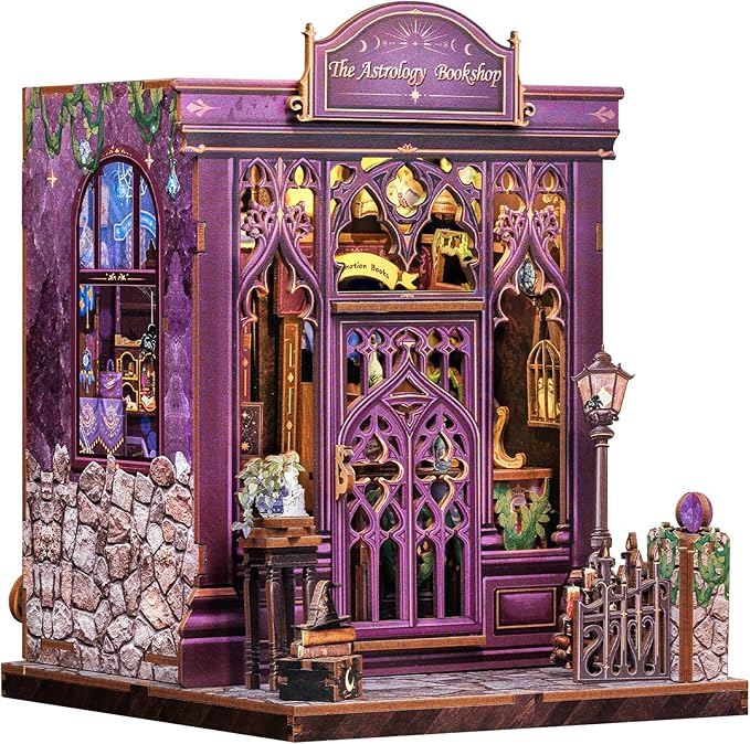 Fsolis Book Nook Kit, DIY Scene Miniature House Kit for Adults and Beginners Tiny House Mini Scale Model Booknook Craft Bookshelf Puzzle Nook Decor Gifts for Women Teenagers (The Astrology Bookshop)
