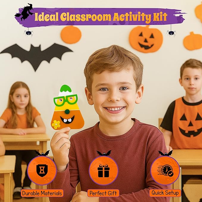 4E's Novelty Halloween Crafts for Kids (12 Pack) Goofy Candy Corn Magnet Foam Craft Kit - Bulk Fall Arts and Crafts for Toddlers, Halloween Classroom Activities for Party