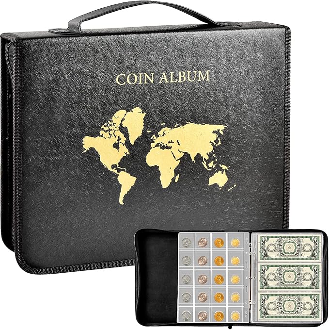Coin Collection Book Holder for Collectors, 200 Pockets Collecting Album & 30 Sleeves Paper Money Display Storage Case for Currency Collection Supplies (200 coins+30 paper money binder)