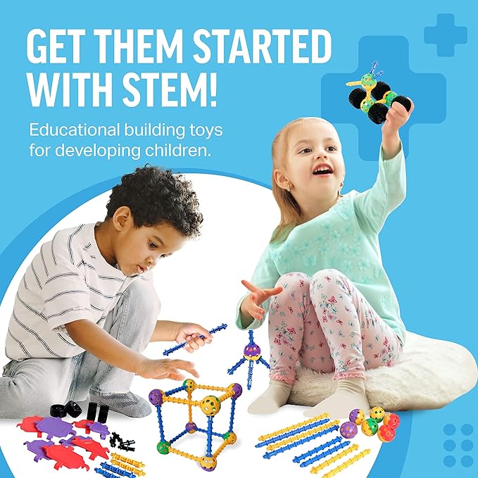 Educational Building Blocks Kit, 176 Pieces, Ages 4-8, Easter Basket Stuffers Gifts for Kids