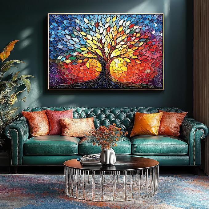 Puzzles for Adults 1000 Pieces Stained Glass Tree of Life Puzzle for Adults Colorful Mosaic Jigsaw Puzzles 1000 Pieces with Letters on Back Hard Impossible Difficult Challenging Family Puzzle