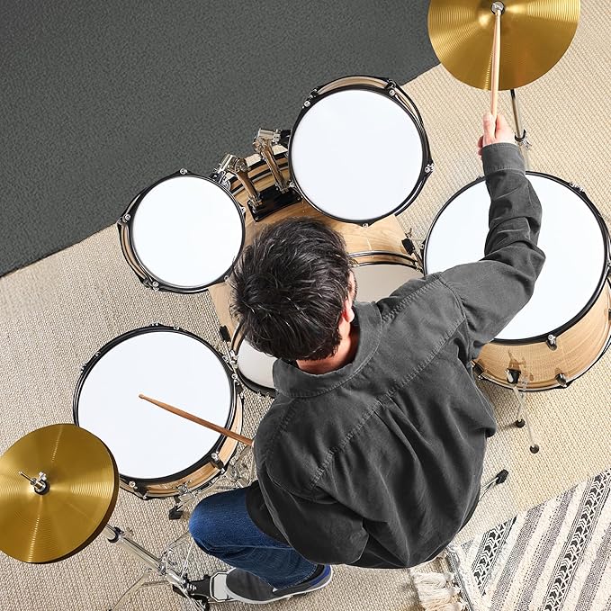 Best Choice Products 5-Piece Full Size Complete Adult Drum Set w/Cymbal Stands, Stool, Drum Pedal, Sticks, Floor Tom - Natural