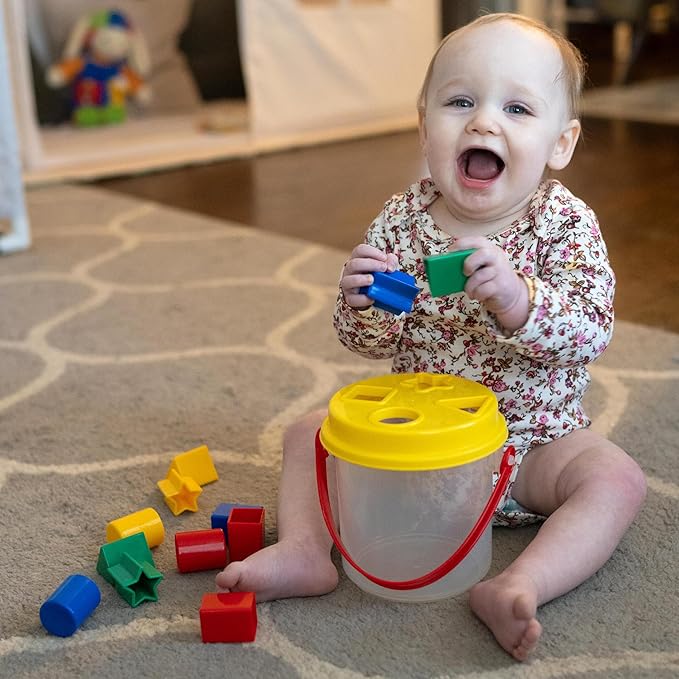 Shape Sorter Bucket – 12-Piece Toddler Math & Fine Motor Skills Toy, Special Needs-Friendly Sorting and Matching Activity