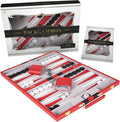 Backgammon Set 18 inch, Large - Classic Board Game for Adults and Kids with Premium Leather Case - Includes Strategy & Tip Guide (Red)