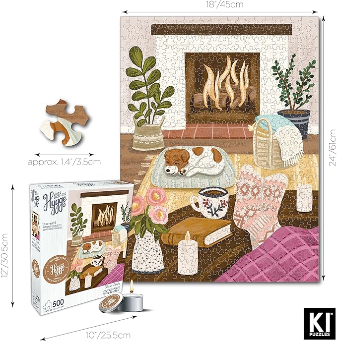 500 Piece Puzzle for Adults Hygge Collection Cozy Fireplace by Olivia Gibbs Blueboard Puzzle Jigsaw + Bonus Candle KI Puzzles from Playview