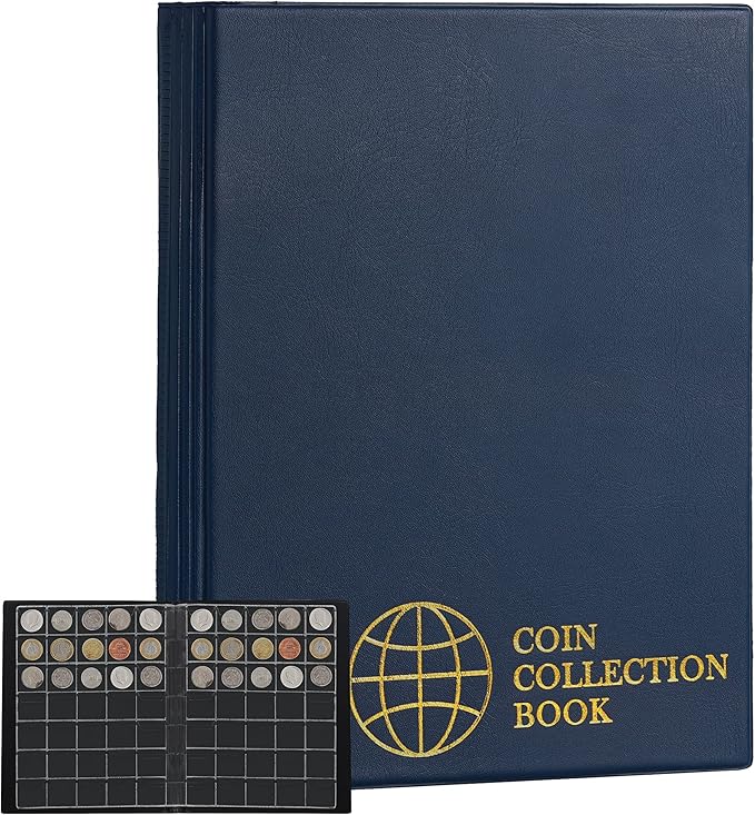 420 Pockets Coin Albums - 1.2x1.1 inch Grid Blue Coin Book 10 Pages Coin Collection Holder Letter Size Coin Storage Book 3.0x2.8 cm Pocket CS0242BK