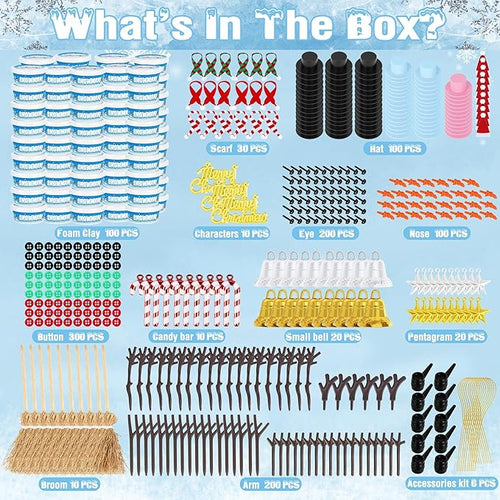 100pcs Snowman Craft, Build a Snowman Kit Indoor Decor, Snowman Kit DIY Christmas Ornaments, Creative Air Dry Modeling Clay Bulk, Xmas School Family Party Activities Snowman Making Set