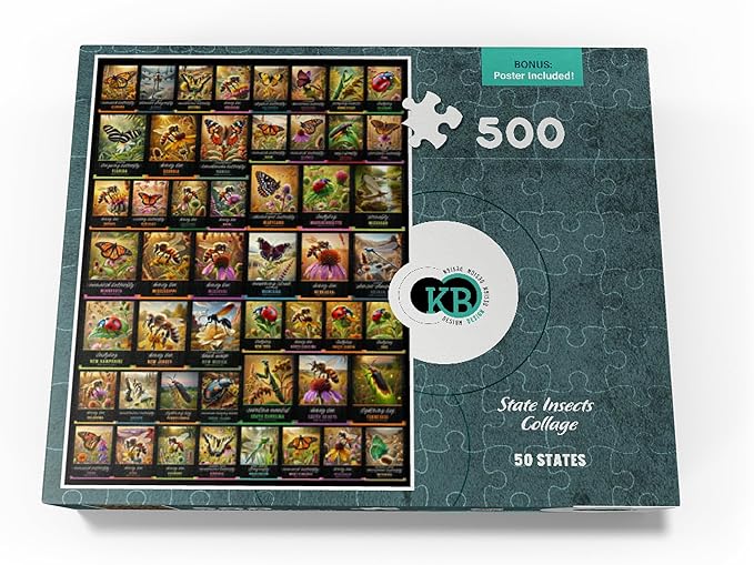MyPuzzle Collage: State Insects Poster, Vol.1 - Premium 500 Piece Jigsaw Puzzle for Adults