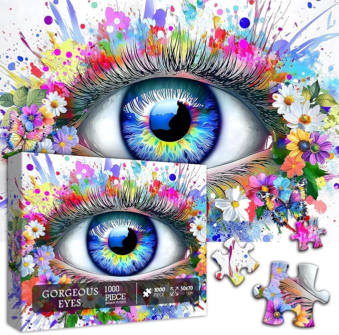 Impossible Puzzle for Adults 1000 Pieces, Eye Flower Abstract Art Puzzle Colorful Gradient, Hard Challenging Butterfly Floral Jigsaw Puzzle