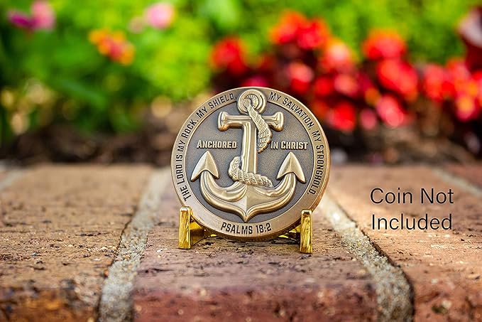 LOGOS COINS Challenge Coin Display Stand (3 Pack) - Sturdy Military Holder With Shining Gold Finish, No Tip and No Assembly Required Token Medallion Holder, 5mm Half Easel Stand