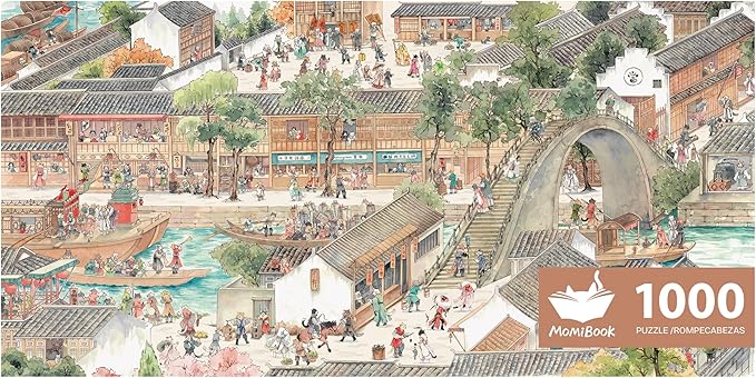 MOMIBOOK Puzzles for Adults 1000 Pieces Jigsaw Puzzles of Genre Painting of Cats in Jiangnan, Painting Image Chinese Challenging Hard Impossible Puzzle Unique Funny Party Christmas Birthday Gifts