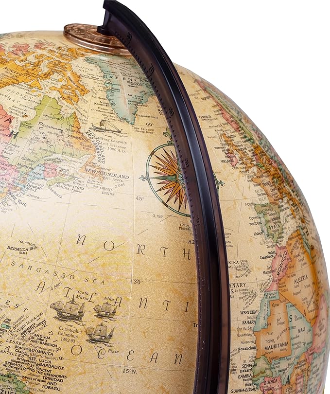 Replogle World Classic Globe, 12" Desktop World Globe For Home or Office Desk Decor, Raised Relief, Up-to-date Cartography, Made in the USA, Antique (Brown B)