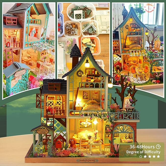 Flever DIY Miniature House Kit, Tiny Home Kit with LED Light, Mini House Build Craft Kits for Adults and Teens, Home Decor Creative Gift for Family/Friends (Secret Jungle)