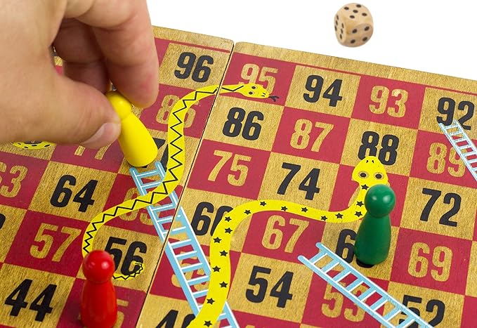 Professor Puzzle; Wooden Snakes & Ladders - Traditional/Classic Wooden Family Board Game Snakes and Ladders.