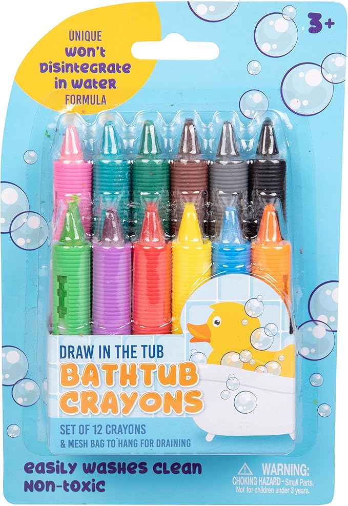 Bath Crayons Super Set - Set of 12 Draw in the Tub Colors with Bathtub Storage Mesh Bag -Non-Toxic, Safe for Children, Won't Disintegrate in Water -Art Project for Kids and Toddlers