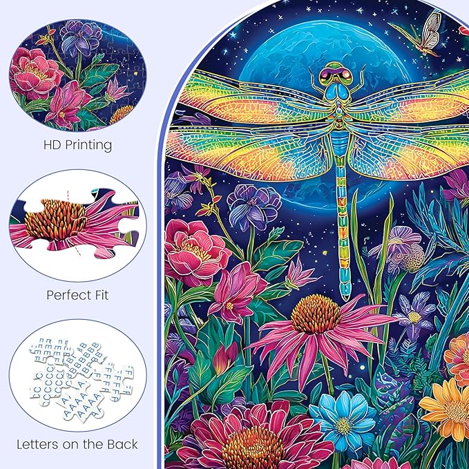 500 Piece Jigsaw Puzzles for Adults, Moonlit Dragonfly in Flower Garden Puzzles for Adults, Fun and Challenging Puzzle for Family Time, Relaxing Gift for Adults, Kids, Seniors, 20.5 x 15 in